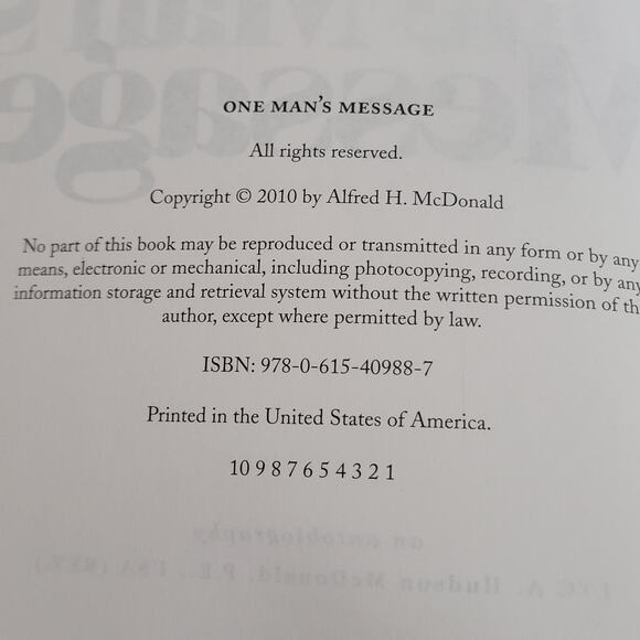 One Man's Message by Hudson McDonald, PE USA (Ret) Paperback Book Signed - Picture 5 of 9